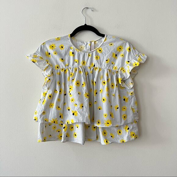 Zara Yellow Floral Print Tiered Ruffle Blouse - Picture 5 of 9